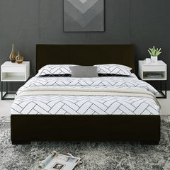 Black Solid and Manufactured Wood King Upholstered Faux Leather Bed Frame