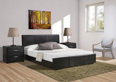 Black Solid and Manufactured Wood King Upholstered Faux Leather Bed Frame