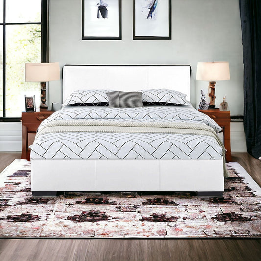 White Solid and Manufactured Wood King Upholstered Faux Leather Bed Frame