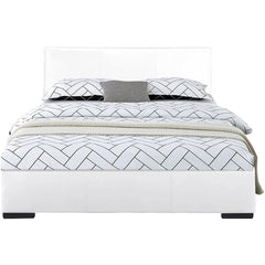 White Solid and Manufactured Wood King Upholstered Faux Leather Bed Frame