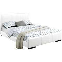 White Solid and Manufactured Wood King Upholstered Faux Leather Bed Frame