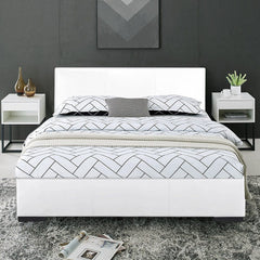 White Solid and Manufactured Wood King Upholstered Faux Leather Bed Frame
