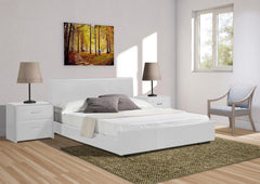 White Solid and Manufactured Wood King Upholstered Faux Leather Bed Frame
