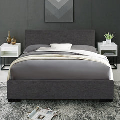 Gray Solid and Manufactured Wood Queen Upholstered Polyester Blend Bed Frame - Homeroots
