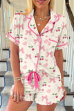 Printed Button Up Short Sleeve Top and Shorts Lounge Set - Trendsi