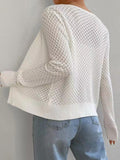 Tied Openwork V-Neck Long Sleeve Cardigan - Trendsi