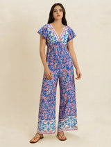 Printed V-Neck Wide Leg Jumpsuit - Trendsi - Flyclothing LLC