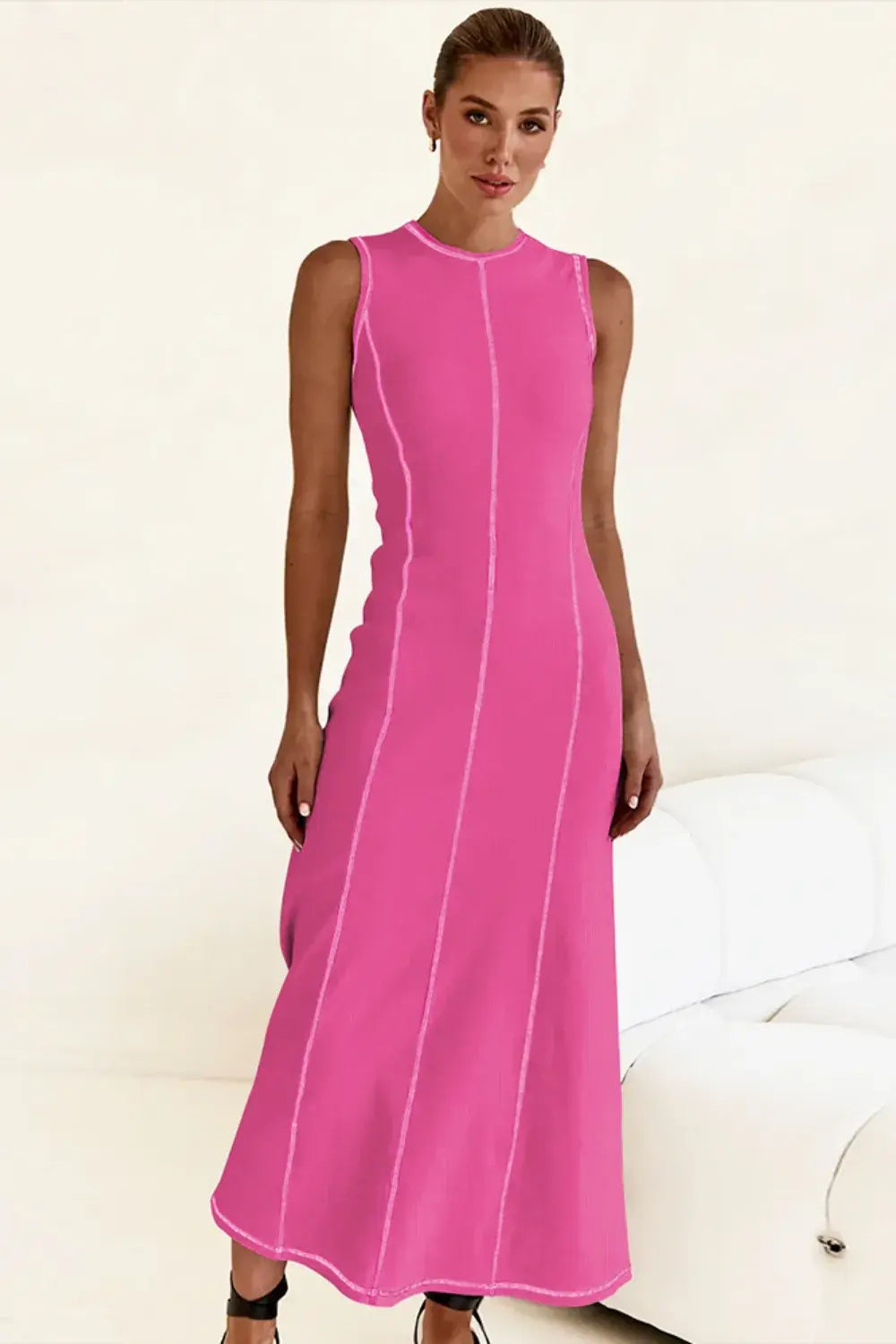 Contrast Stitching Maxi Tank Dress - Trendsi - Flyclothing LLC
