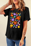 Flower Graphic Round Neck Short Sleeve T-Shirt - Trendsi