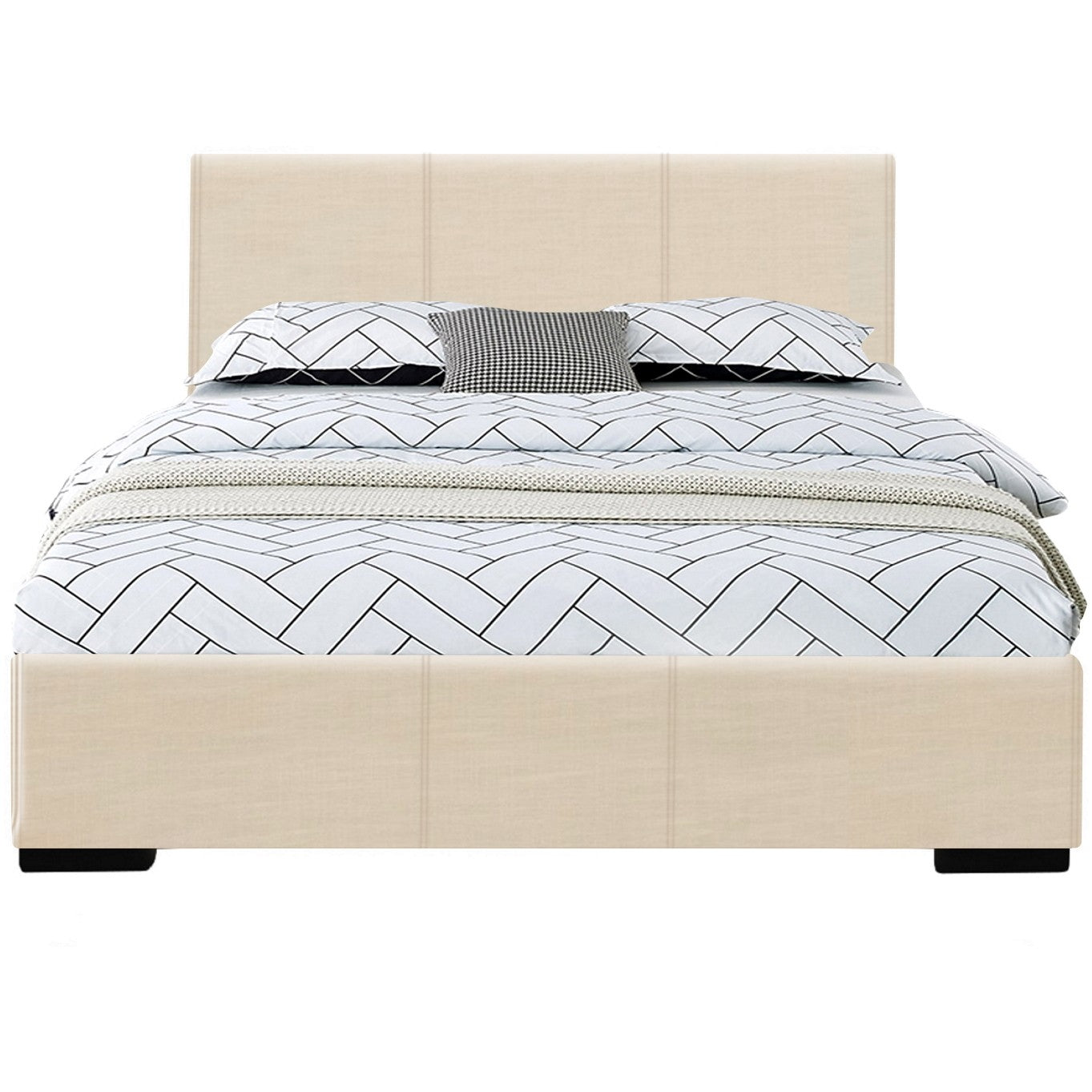 Beige Solid and Manufactured Wood Twin Upholstered Faux Leather Bed Frame