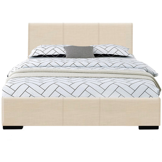 Beige Solid and Manufactured Wood Twin Upholstered Faux Leather Bed Frame