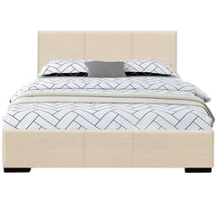 Beige Solid and Manufactured Wood Twin Upholstered Faux Leather Bed Frame