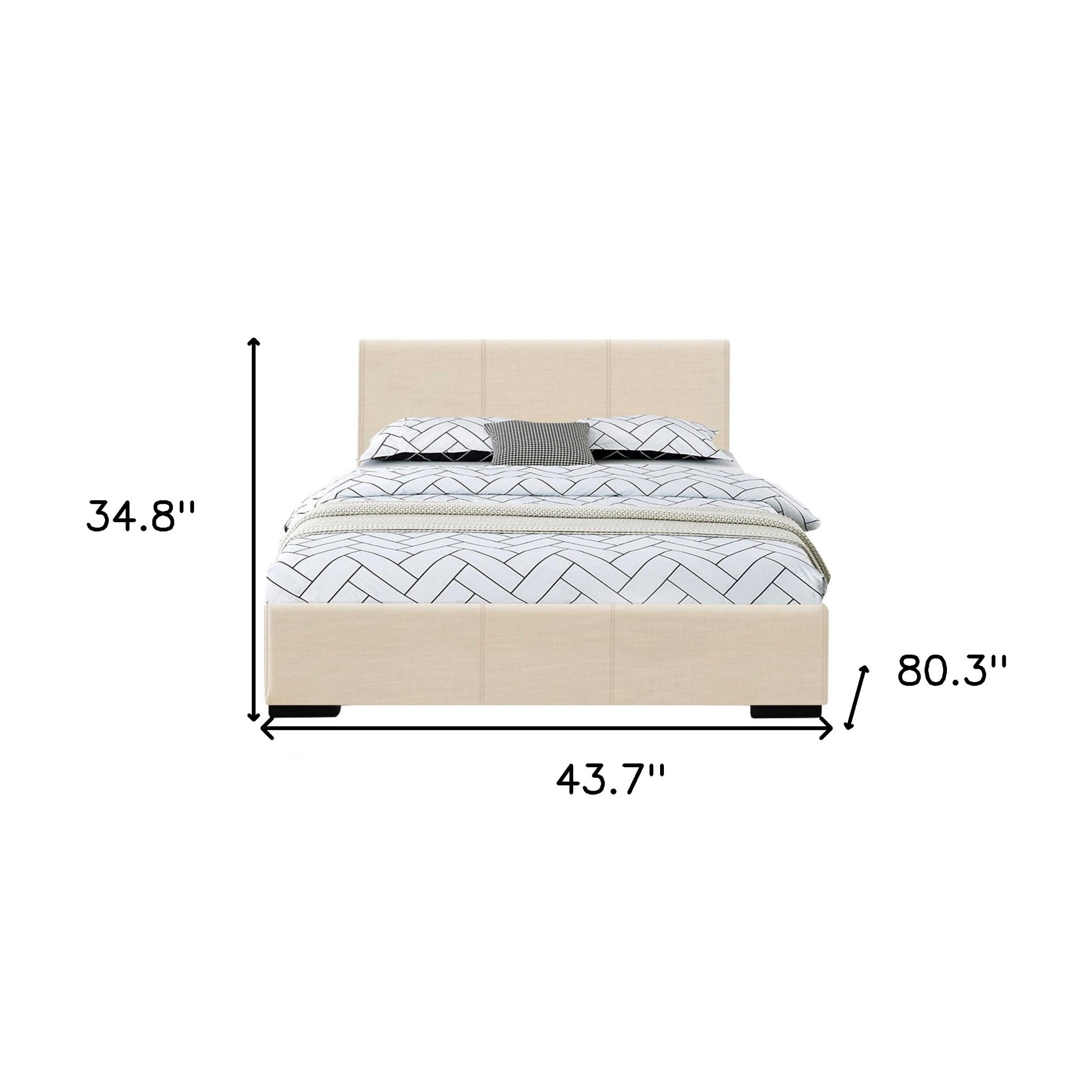 Beige Solid and Manufactured Wood Twin Upholstered Faux Leather Bed Frame