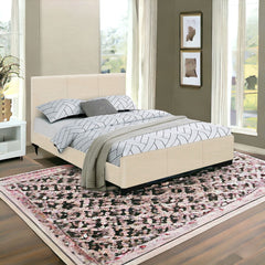 Beige Solid and Manufactured Wood Twin Upholstered Faux Leather Bed Frame