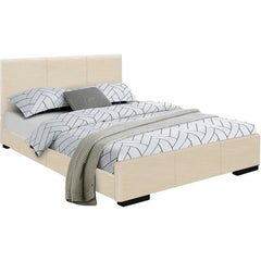 Beige Solid and Manufactured Wood Full Upholstered Faux Leather Bed Frame