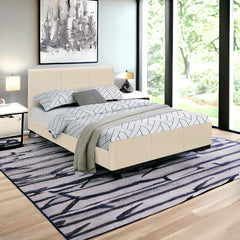 Beige Solid and Manufactured Wood Full Upholstered Faux Leather Bed Frame