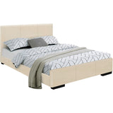Beige Solid and Manufactured Wood Queen Upholstered Faux Leather Bed Frame - Homeroots