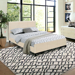 Beige Solid and Manufactured Wood Queen Upholstered Faux Leather Bed Frame