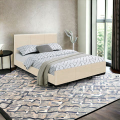Beige Solid and Manufactured Wood King Upholstered Faux Leather Bed Frame - Homeroots