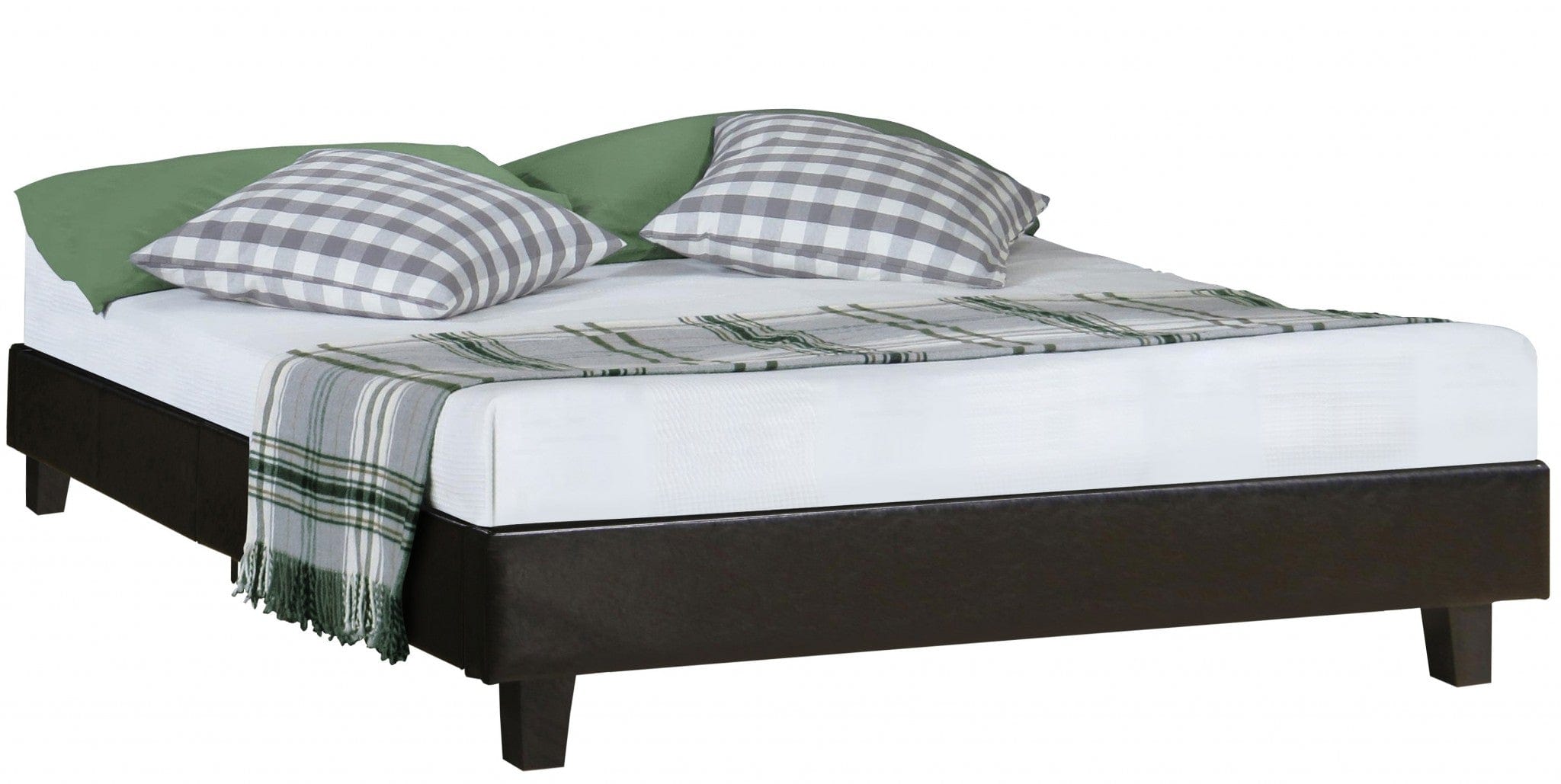 Black Solid and Manufactured Wood King Upholstered Faux Leather Bed Frame - Homeroots