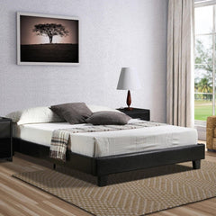 Black Solid and Manufactured Wood King Upholstered Faux Leather Bed Frame - Homeroots