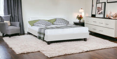 White Solid and Manufactured Wood Queen Upholstered Faux Leather Bed Frame