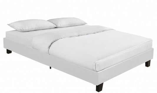 White Solid and Manufactured Wood Queen Upholstered Faux Leather Bed Frame