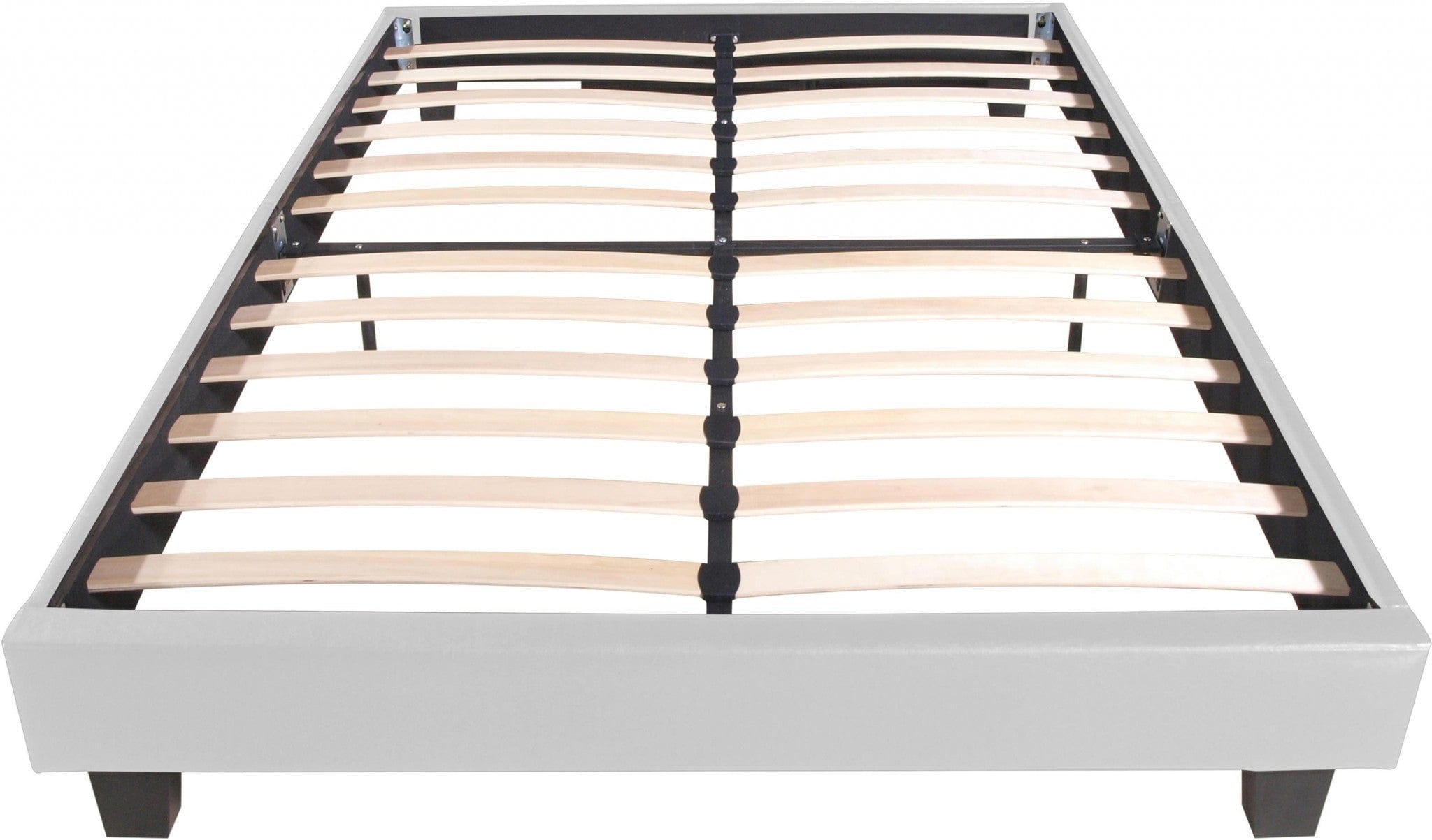 White Solid and Manufactured Wood Queen Upholstered Faux Leather Bed Frame