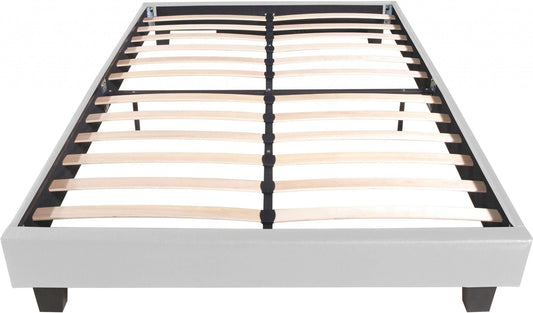White Solid and Manufactured Wood Queen Upholstered Faux Leather Bed Frame