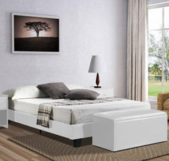 White Solid and Manufactured Wood Queen Upholstered Faux Leather Bed Frame
