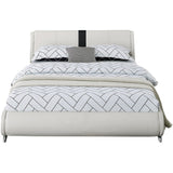 White Solid and Manufactured Wood Queen Upholstered Faux Leather Bed Frame - Homeroots