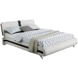 White Solid and Manufactured Wood Queen Upholstered Faux Leather Bed Frame - Homeroots