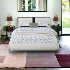 White Solid and Manufactured Wood King Upholstered Faux Leather Bed Frame