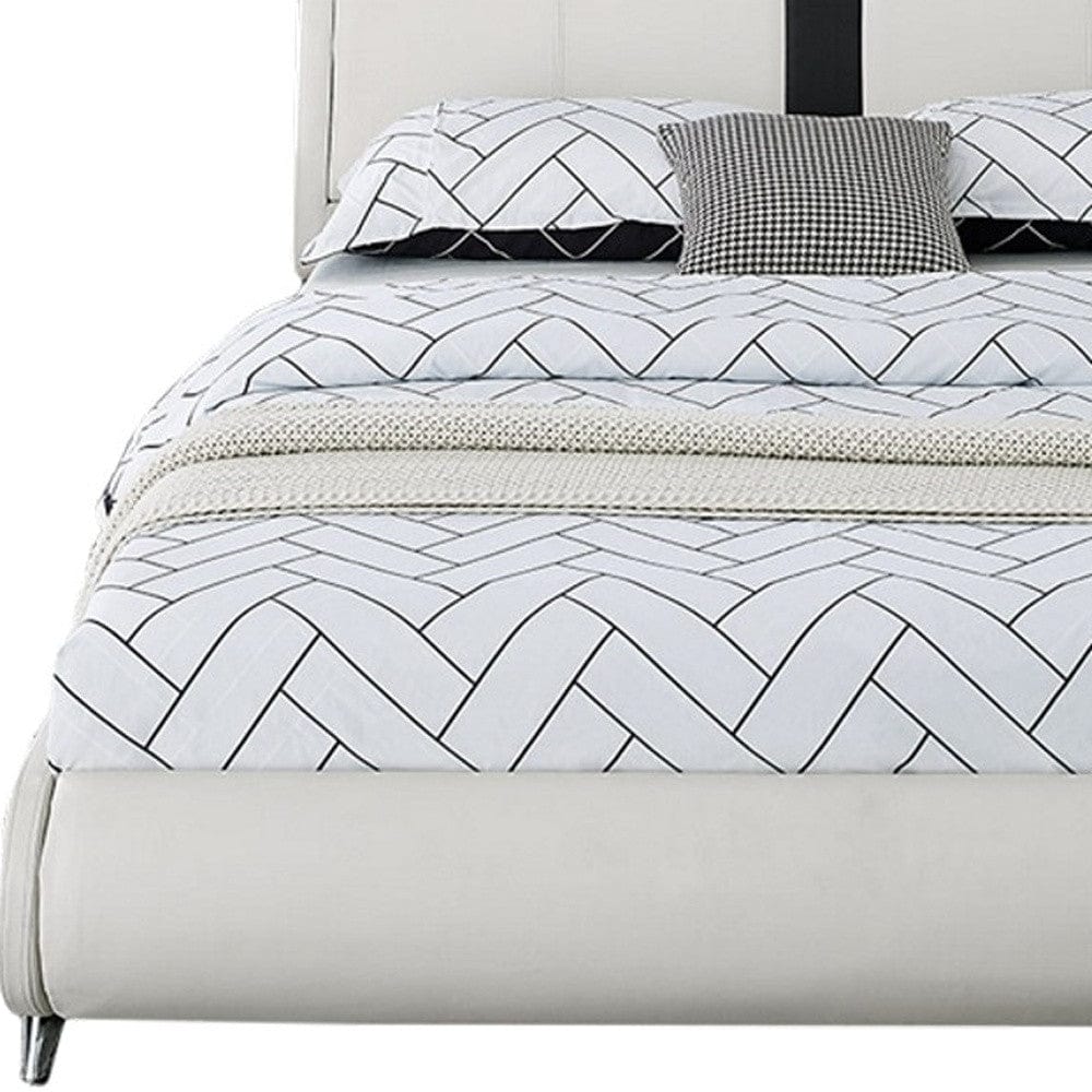 White Solid and Manufactured Wood King Upholstered Faux Leather Bed Frame