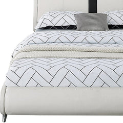 White Solid and Manufactured Wood King Upholstered Faux Leather Bed Frame