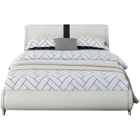 White Solid and Manufactured Wood King Upholstered Faux Leather Bed Frame