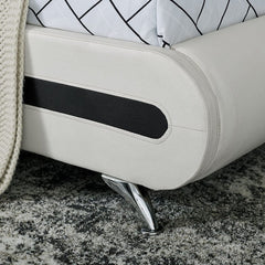 White Solid and Manufactured Wood King Upholstered Faux Leather Bed Frame