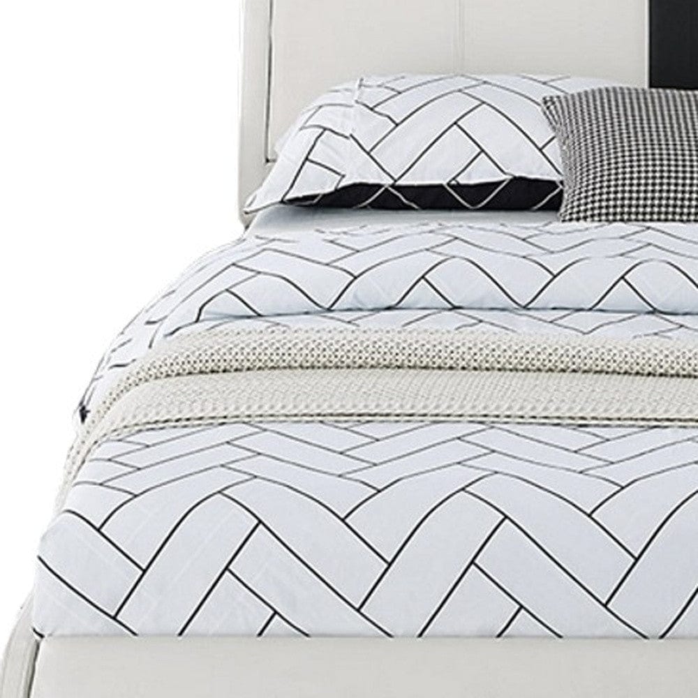 White Solid and Manufactured Wood King Upholstered Faux Leather Bed Frame