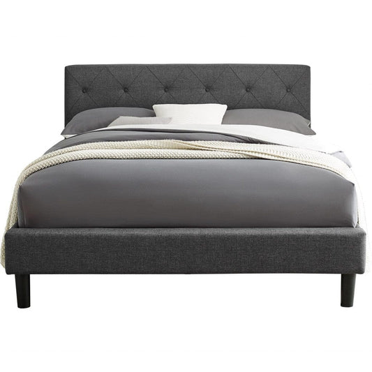 Gray Solid and Manufactured Wood Queen Upholstered Polyester Blend Bed Frame - Homeroots