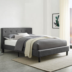 Gray Solid and Manufactured Wood Queen Upholstered Polyester Blend Bed Frame - Homeroots