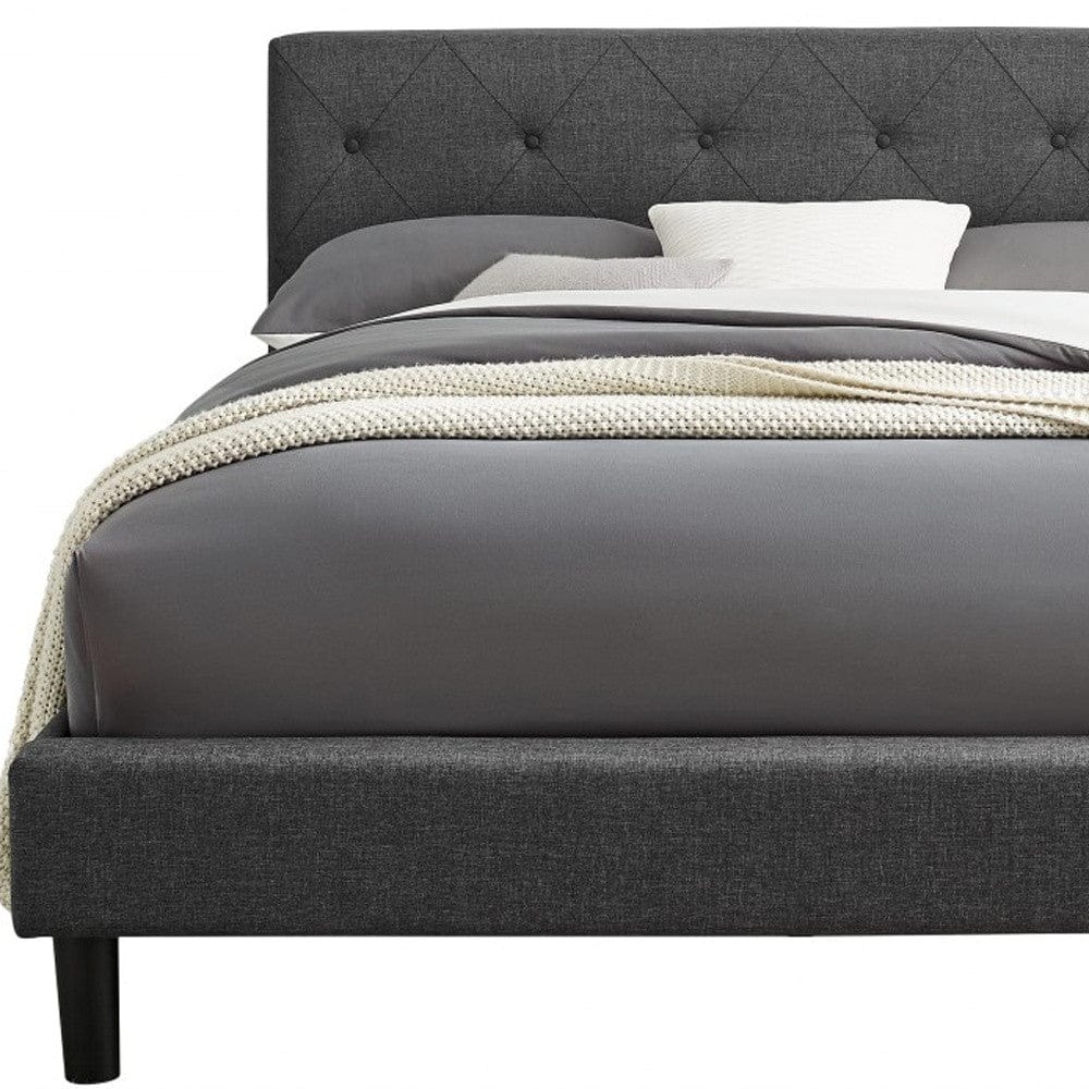 Gray Solid and Manufactured Wood King Tufted Upholstered Polyester Blend Bed Frame - Homeroots