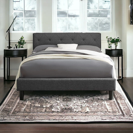 Gray Solid and Manufactured Wood King Tufted Upholstered Polyester Blend Bed Frame - Homeroots