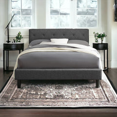 Gray Solid and Manufactured Wood King Tufted Upholstered Polyester Blend Bed Frame - Homeroots