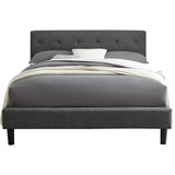 Gray Solid and Manufactured Wood King Tufted Upholstered Polyester Blend Bed Frame - Homeroots