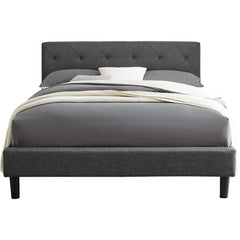 Gray Solid and Manufactured Wood King Tufted Upholstered Polyester Blend Bed Frame - Homeroots
