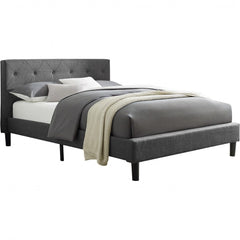 Gray Solid and Manufactured Wood King Tufted Upholstered Polyester Blend Bed Frame - Homeroots