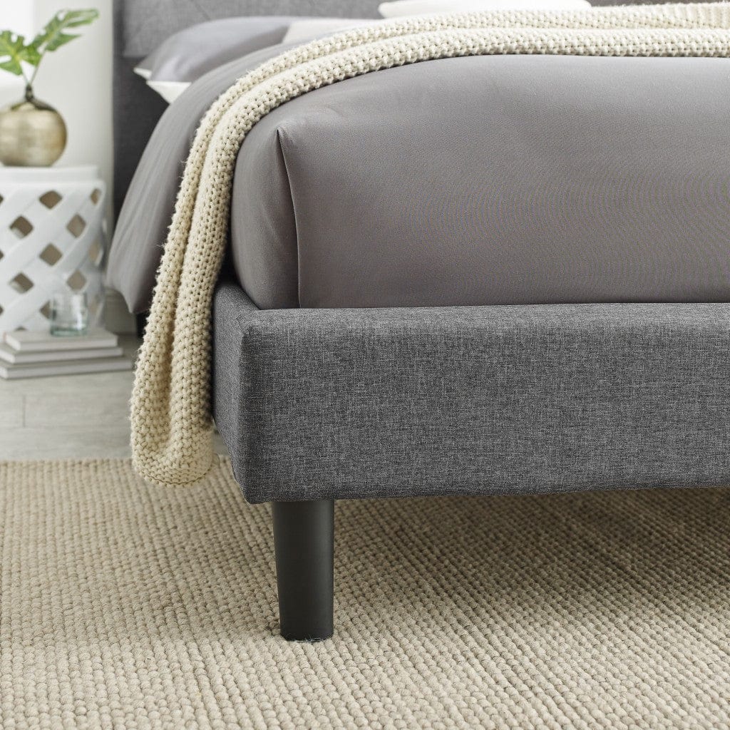 Gray Solid and Manufactured Wood King Tufted Upholstered Polyester Blend Bed Frame - Homeroots