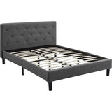 Gray Solid and Manufactured Wood King Tufted Upholstered Polyester Blend Bed Frame - Homeroots