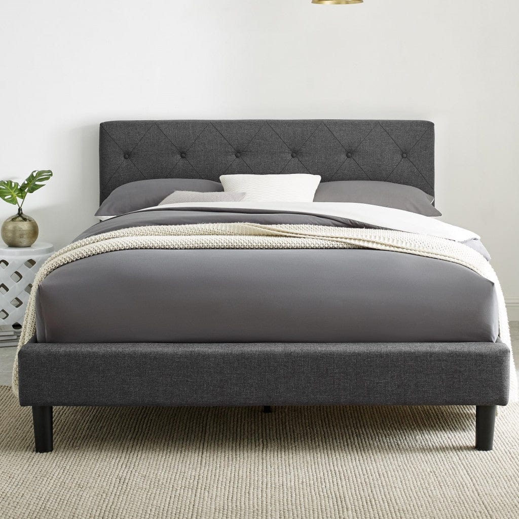 Gray Solid and Manufactured Wood King Tufted Upholstered Polyester Blend Bed Frame - Homeroots