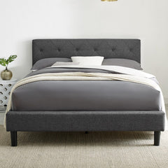 Gray Solid and Manufactured Wood King Tufted Upholstered Polyester Blend Bed Frame - Homeroots
